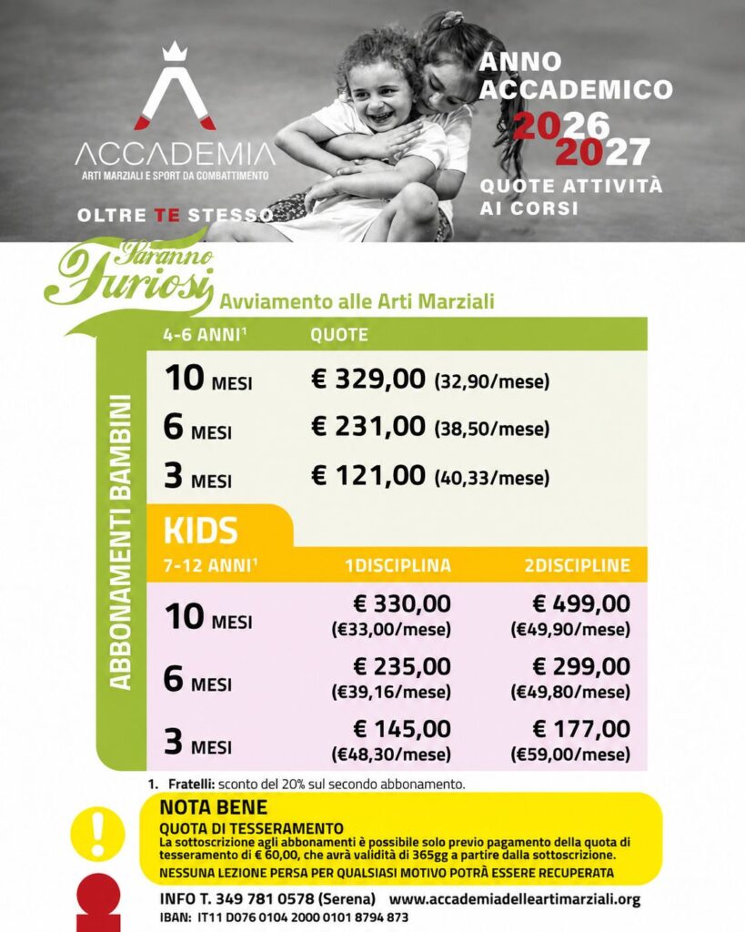 Accademia delle Arti Marziali e Sport da Combattimento - Orari 4 Abbonamenti-Kids-2026-2027